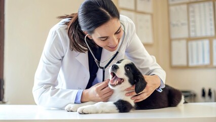 Young Doctor Examining a Puppy with Care
