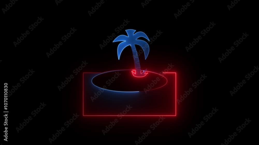 Aufkleber neon palm tree icon animation bright tree abstract with background video.