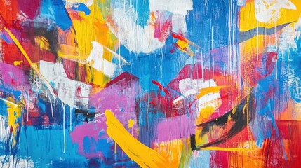 Fototapeta premium Vivid Abstract Artwork with Blue, Yellow, Red Textured Paint Strokes