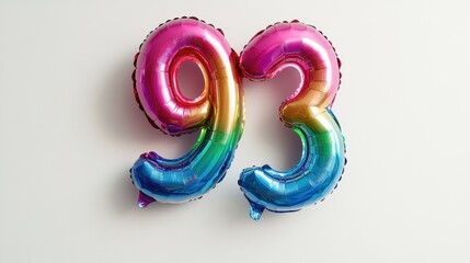 Colorful Balloon Numbers 93 on White Background