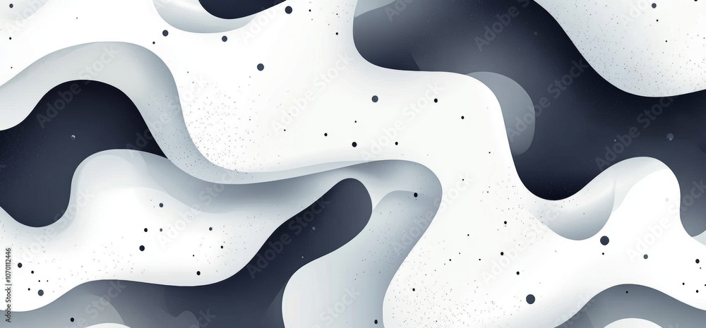 Poster a black and white image of a wave with white dots in the background