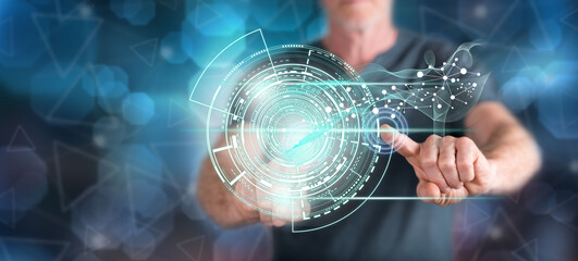Man touching a technology concept