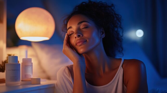 Serene evening skincare routine for relaxation and self care with soft ambient lighting National Retinol Day - Powered by Adobe