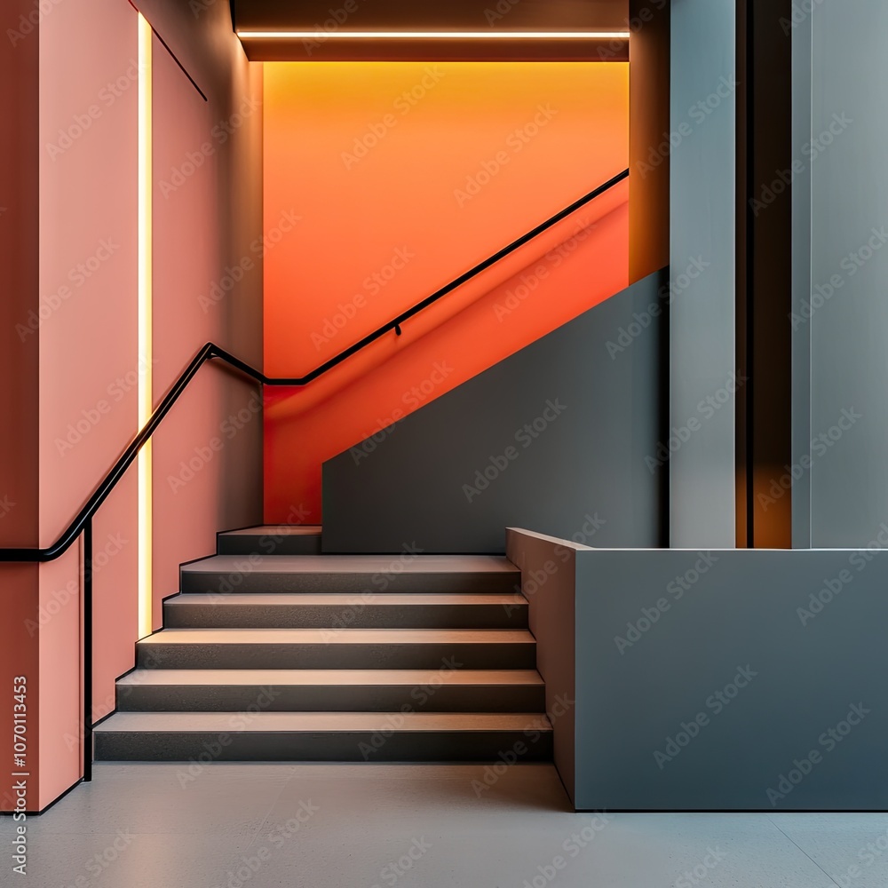 Aufkleber a striking blend of pastel colors and modern architecture illuminated in the evening within a vibran