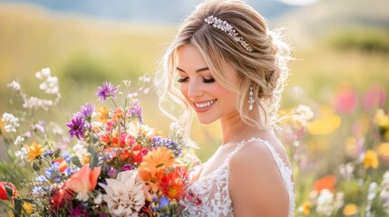 Fototapeta premium The Bride with Floral Bouquet