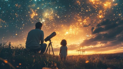 Stargazing with a child under a starry night sky for astronomy enthusiasts National Parents as Teachers Day