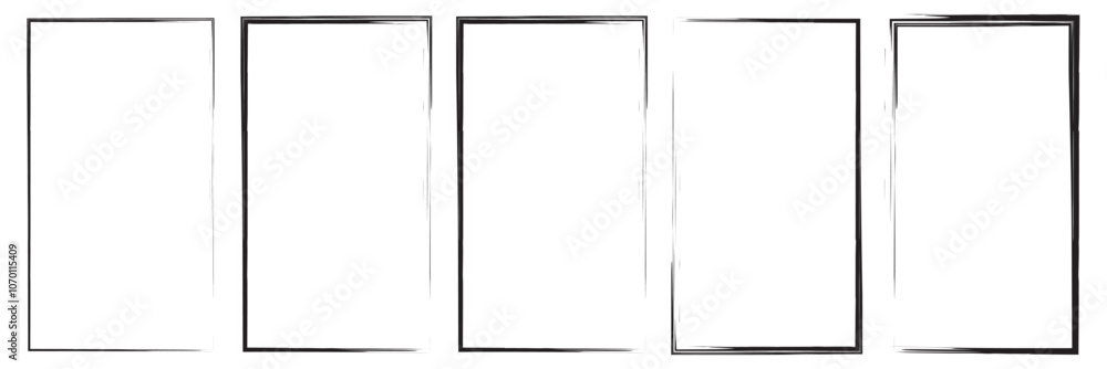 Poster set of vector border frames with rough edges . rectangular frame template collection . distress text