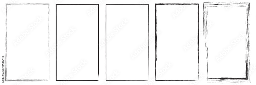 Poster set of vector border frames with rough edges . rectangular frame template collection . distress text