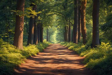 Fototapeta premium A path through a forest with trees on either side