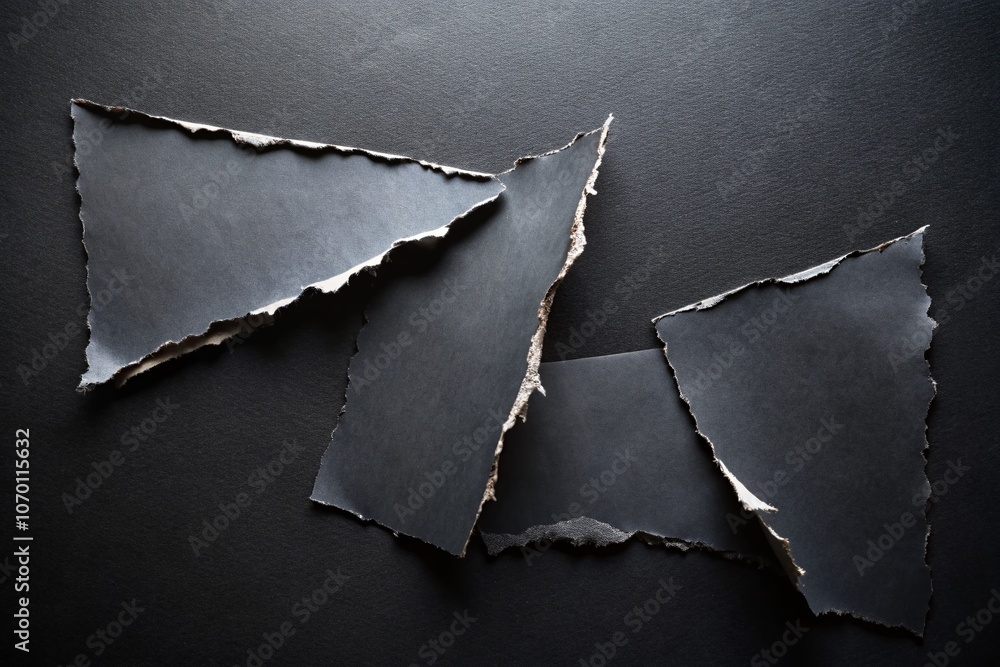 Poster Candid Photography of Torn Paper Sections on Black Background Creating Sharp Contrasts and Tension in Composition