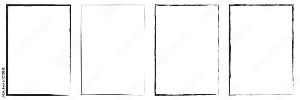 Poster set of vector border frames with rough edges . rectangular frame template collection . distress text