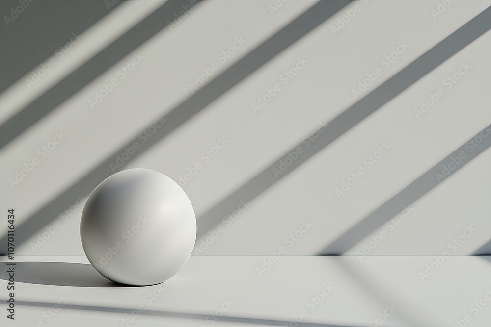 Poster exploring light and shadow through a delicate white orb on a soft gray background, showcasing epheme