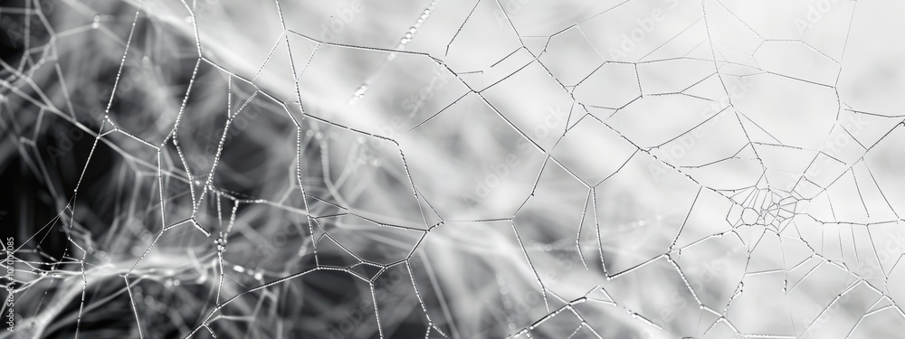 Poster delicate spider web pattern with dew drops abstract nature background