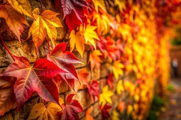 Captivating Autumn Leaf Wall with Rich Textures in Deep Reds and Soft Yellows, Perfect for Fall-Inspired Backgrounds and Seasonal Decor Ideas