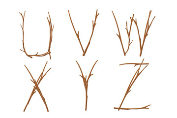 Fototapeta premium Branches spring alphabet. Easter set ABC on white background. Part 5