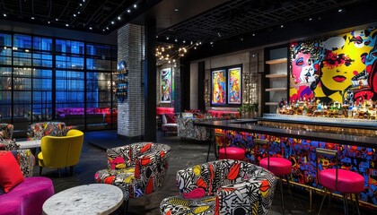 Chic Modern Lounge with Vibrant Pop Art Decor