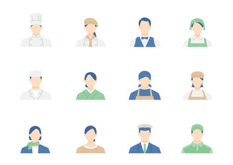 料理人や店員、運転手などサービス業の人々のアイコンセット