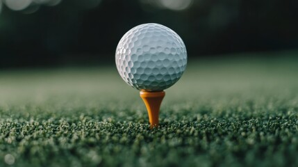 Enhance your golf game with a close-up view of a perfectly placed golf tee and ball on a meticulously maintained course