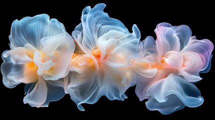 Soft, white smoke puff with delicate swirls on a black background, creating a mysterious effect with floating, ethereal wisps.