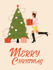 Christmas vector greeting card print templates. Minimalistic geometry flat card design.