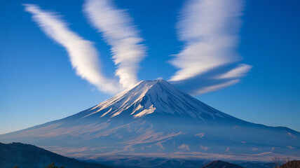 Fototapeta premium Majestic Mount Fuji with Dramatic Cloud Formations