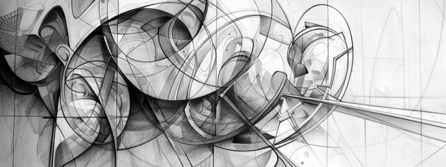 Abstract Geometric Pencil Drawing   Black and White Art  Modern Design