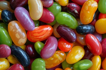 Closeup of colorful jelly beans forming a background of candy