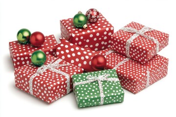 Festive Wrapped Gifts with Decorative Ornaments