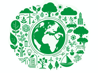 World environment and sustainable development concept with ecology icons in doodle circle, vector environment, eco friendly, green technology and ecology symbols. isolated vector in flat style