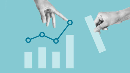 Company growth and success strategy as Business and finance concept. Hand is pointing growth graph. Business growth plan