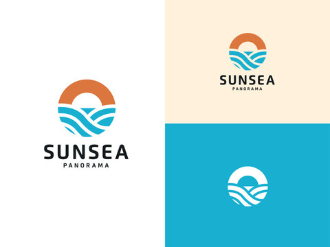 Beach and Sea Ocean Wave Island View logo, Summer Nature Vacation logo design