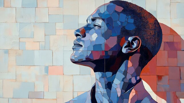 Modern Art Painting, Man's Silhouette in Muted Tones - Powered by Adobe