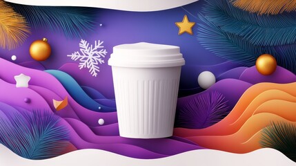 Cozy winter coffee, a warm cup with snowflake design, perfect for cold weather and holiday season