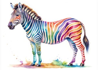 Naklejka premium Beautiful Isolated Zebra Watercolor Illustration, High Depth of Field, Wildlife Art, Animal Portrait, Nature Decor, Unique Wall Art, Hand-painted Style, Creative Design, Vibrant Colors