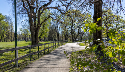 Park with a path and a fence