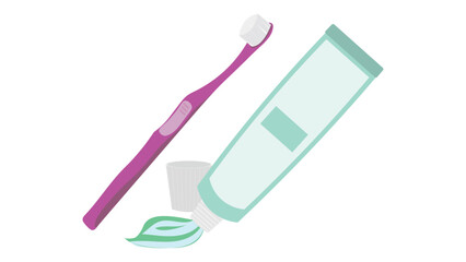 Pink tootbrush and green toothpaste tube vector illustration. teeth brush and Tube of toothpaste flat style. 