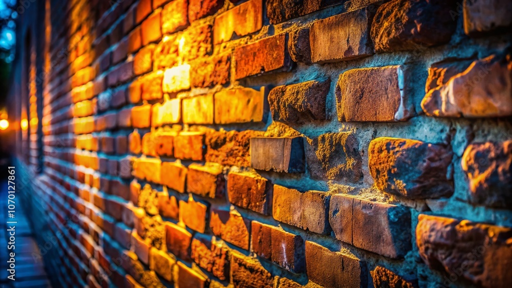 Poster captivating low light photography of an old brick wall with textured surfaces and shadows enhancing 