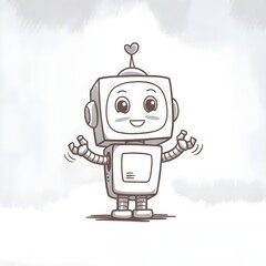 Naklejka premium cartoon illustration of a small, boxy robot with round eyes, a smiley face