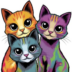 Obraz premium illustration of three adorably stylized colorful cats. 