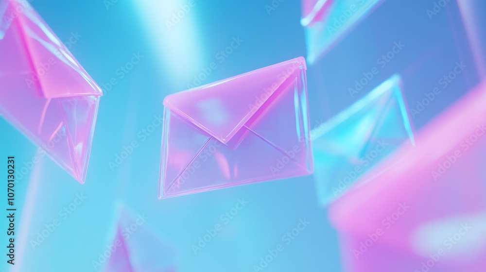 Poster colorful mail icon with floating envelopes in abstract background
