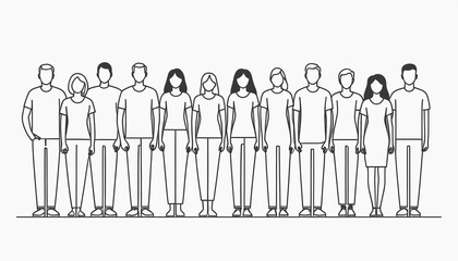 Group of People in a Minimalist Continuous Line Art Style.