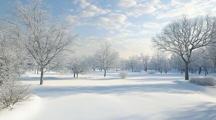Fototapeta premium Abstract Marketing Background Featuring a 3D Render of a Winter Forest Park Scene with Snow, Captured in High-End Aerial Photography Composition. This Design Emphasizes Minimalist and Advanced Technol