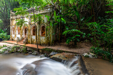 Background of religious tourist attractions on the high mountain on the way up to Doi Suthep,...