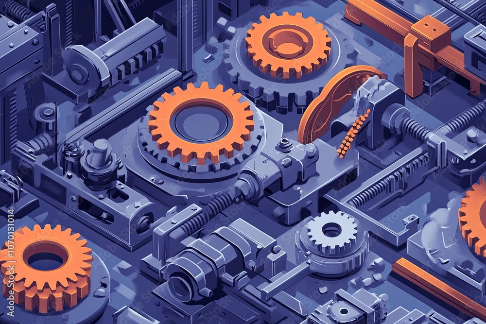 Poster intricate close-up of mechanical gears and components in a deep industrial setting showcasing a blen