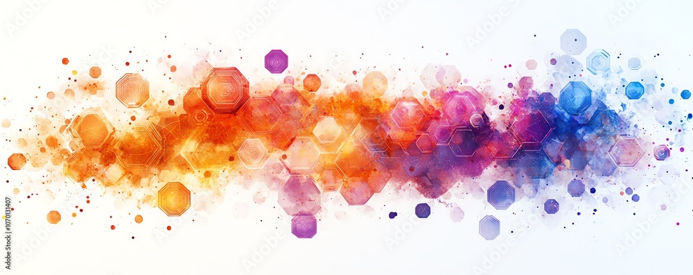 Poster artificial intelligence brain made of colorful hexagons and data points, set on a white background, 