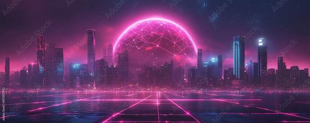 Poster digital globe with connecting dots and network lines, showcasing global connectivity against a moder