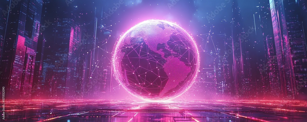 Aufkleber digital globe with connecting dots and network lines, showcasing global connectivity against a moder