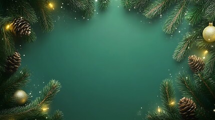 Christmas Tree Branches with Pine Cones and Ornaments