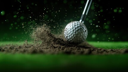 Experience the thrill of a golf club striking a ball and sending dirt flying in this close-up shot