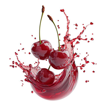 Fresh cherry juice splash isolated on transparent background, vibrant and realistic liquid effect, ideal for food and beverage visuals, product ads, and summer-themed designs, Generative AI